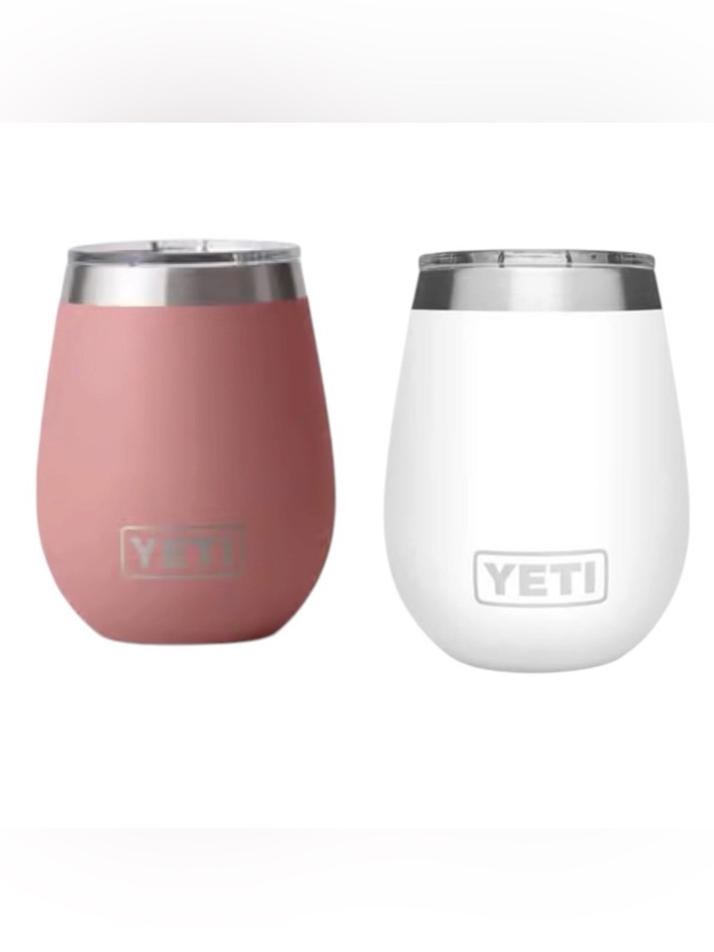 YETI Rambler Wine Tumblers Set of 2- 10 oz w/MagSlider Lids White and Sandstone